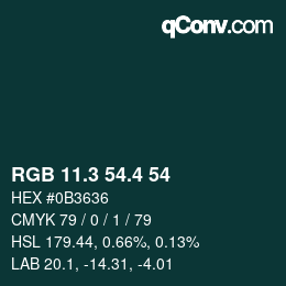 カラーコード: RGB 11.3 54.4 54 | qconv.com