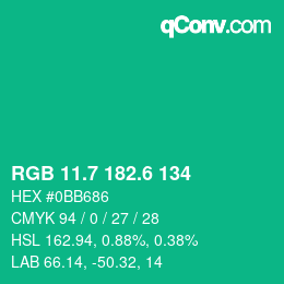 カラーコード: RGB 11.7 182.6 134 | qconv.com