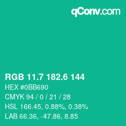 カラーコード: RGB 11.7 182.6 144 | qconv.com