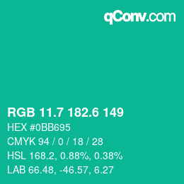 カラーコード: RGB 11.7 182.6 149 | qconv.com
