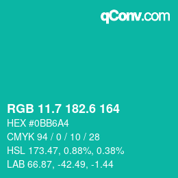 カラーコード: RGB 11.7 182.6 164 | qconv.com