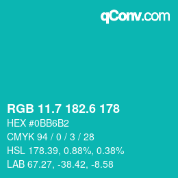 カラーコード: RGB 11.7 182.6 178 | qconv.com