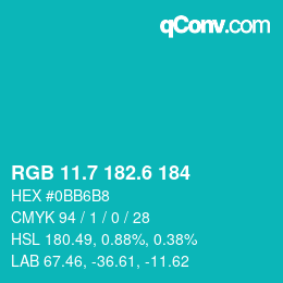 カラーコード: RGB 11.7 182.6 184 | qconv.com