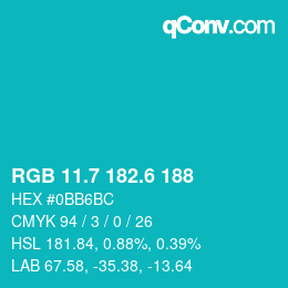 カラーコード: RGB 11.7 182.6 188 | qconv.com