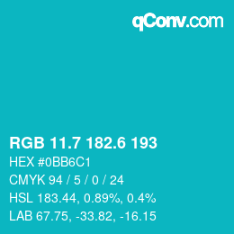 カラーコード: RGB 11.7 182.6 193 | qconv.com