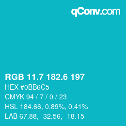 カラーコード: RGB 11.7 182.6 197 | qconv.com