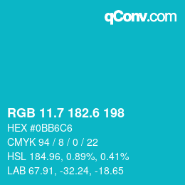 カラーコード: RGB 11.7 182.6 198 | qconv.com