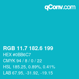 カラーコード: RGB 11.7 182.6 199 | qconv.com