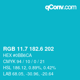 カラーコード: RGB 11.7 182.6 202 | qconv.com