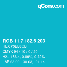カラーコード: RGB 11.7 182.6 203 | qconv.com