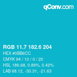 カラーコード: RGB 11.7 182.6 204 | qconv.com