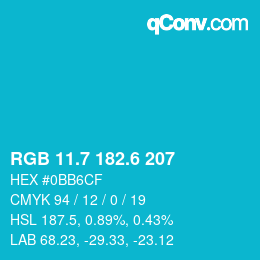 カラーコード: RGB 11.7 182.6 207 | qconv.com