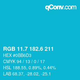 カラーコード: RGB 11.7 182.6 211 | qconv.com