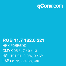 カラーコード: RGB 11.7 182.6 221 | qconv.com