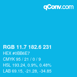 カラーコード: RGB 11.7 182.6 231 | qconv.com