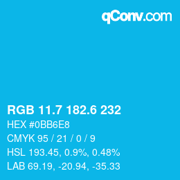 カラーコード: RGB 11.7 182.6 232 | qconv.com