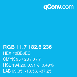 カラーコード: RGB 11.7 182.6 236 | qconv.com