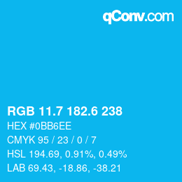 カラーコード: RGB 11.7 182.6 238 | qconv.com