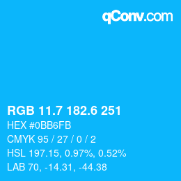 カラーコード: RGB 11.7 182.6 251 | qconv.com