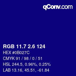 カラーコード: RGB 11.7 2.6 124 | qconv.com