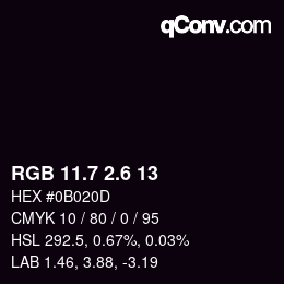 カラーコード: RGB 11.7 2.6 13 | qconv.com