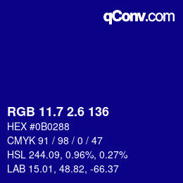 カラーコード: RGB 11.7 2.6 136 | qconv.com