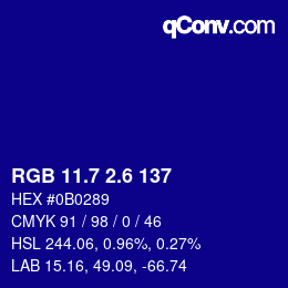 カラーコード: RGB 11.7 2.6 137 | qconv.com