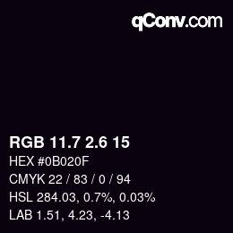 カラーコード: RGB 11.7 2.6 15 | qconv.com