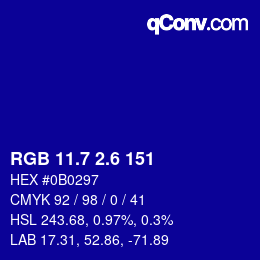カラーコード: RGB 11.7 2.6 151 | qconv.com