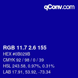 カラーコード: RGB 11.7 2.6 155 | qconv.com