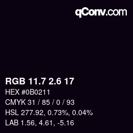 カラーコード: RGB 11.7 2.6 17 | qconv.com
