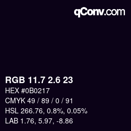 カラーコード: RGB 11.7 2.6 23 | qconv.com
