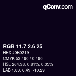 カラーコード: RGB 11.7 2.6 25 | qconv.com
