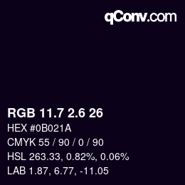 カラーコード: RGB 11.7 2.6 26 | qconv.com