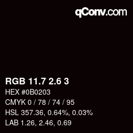カラーコード: RGB 11.7 2.6 3 | qconv.com