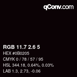 カラーコード: RGB 11.7 2.6 5 | qconv.com