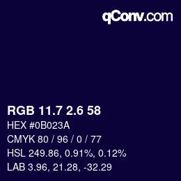 カラーコード: RGB 11.7 2.6 58 | qconv.com