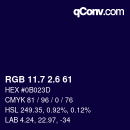 カラーコード: RGB 11.7 2.6 61 | qconv.com