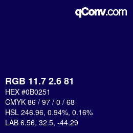 カラーコード: RGB 11.7 2.6 81 | qconv.com