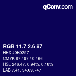 カラーコード: RGB 11.7 2.6 87 | qconv.com