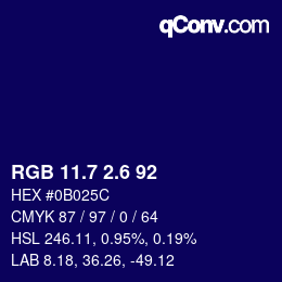 カラーコード: RGB 11.7 2.6 92 | qconv.com