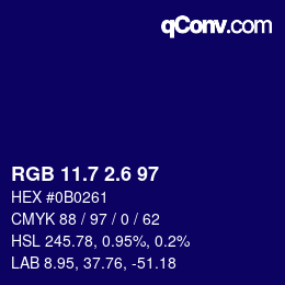 カラーコード: RGB 11.7 2.6 97 | qconv.com