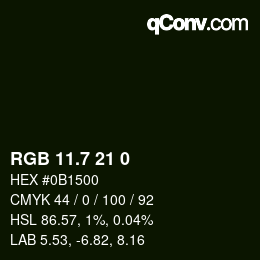 カラーコード: RGB 11.7 21 0 | qconv.com