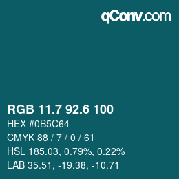 カラーコード: RGB 11.7 92.6 100 | qconv.com