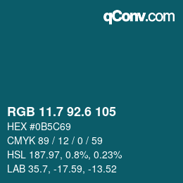 カラーコード: RGB 11.7 92.6 105 | qconv.com