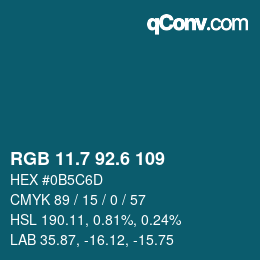 カラーコード: RGB 11.7 92.6 109 | qconv.com