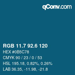 カラーコード: RGB 11.7 92.6 120 | qconv.com