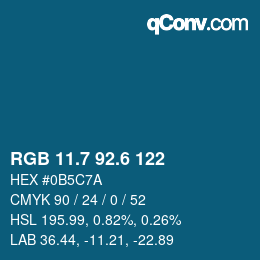カラーコード: RGB 11.7 92.6 122 | qconv.com