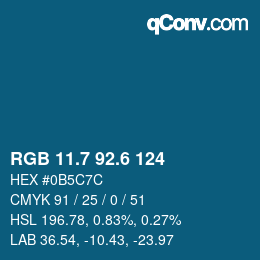 カラーコード: RGB 11.7 92.6 124 | qconv.com