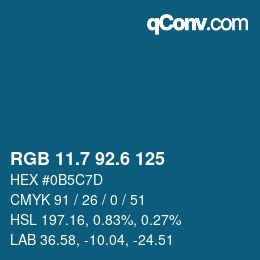 カラーコード: RGB 11.7 92.6 125 | qconv.com